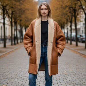 Vintage Patmos Buttery Leather Oversized Shearling Jacket - Sz M/L - Impeccable
